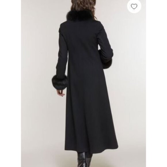 Forecaster Of Boston Women's Black Lambswool Long Coat With Fur Trim Size 6 235 - Picture 12 of 16